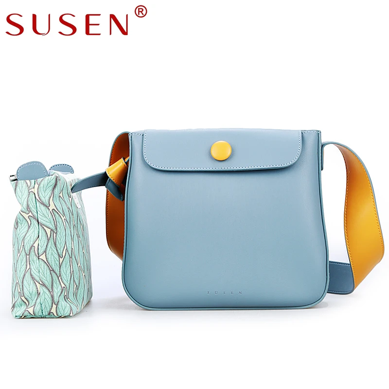 SUSEN 2024 High Quality 2Sets PU Leather Handbags Canvas Clutch Purse