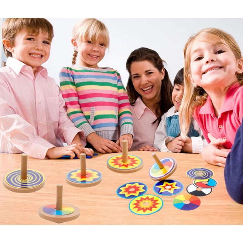 

New Wooden Toy Funny Colorful Beyblade Toy Spinning Top Classic Game with 8 Drawing Cards Educational toy for Kids Children