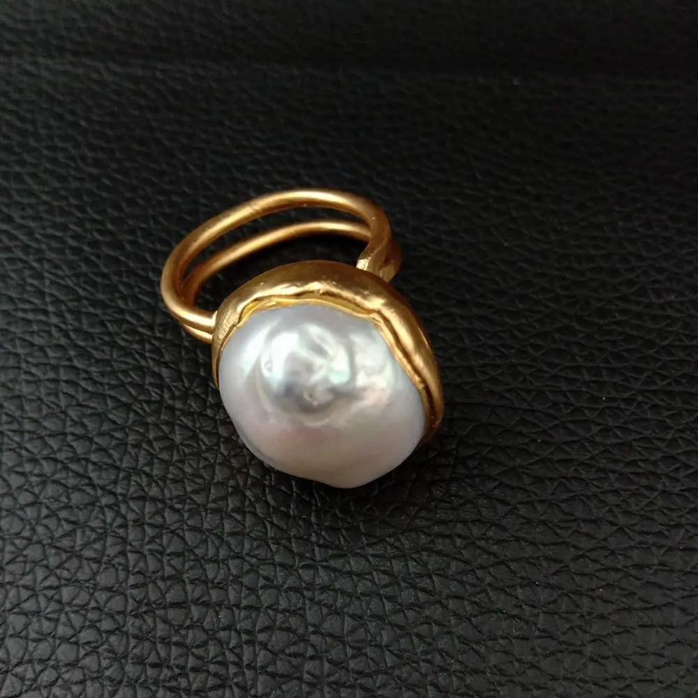 

White Keshi Pearl Yellow Golden Plated Ring