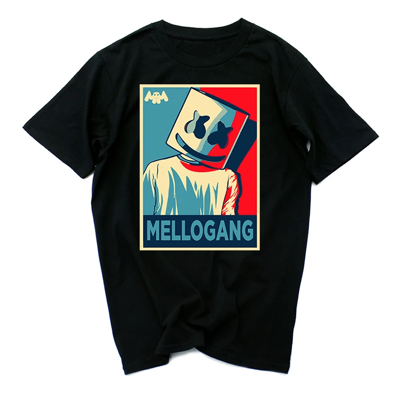 

New Marshmello T-Shirts Men Top Hip-hop stitched together red and white Print Summer Short Sleeve T shirt Street fashion Hot buy