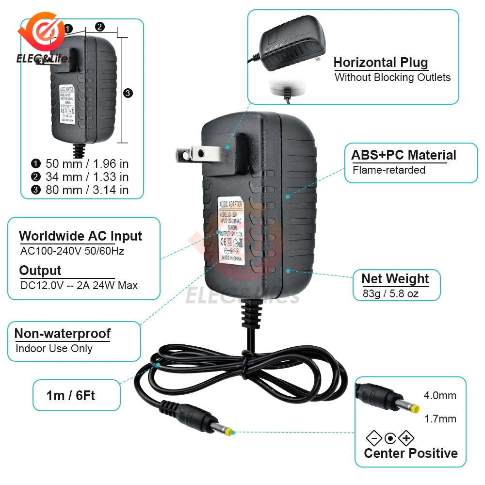 100-240 V AC к DC 12 V 2A Мощность адаптер питания Зарядное устройство адаптер EU штепсельная вилка стандарта США 4,0 мм* 1,7 мм для переключения Светодиодные ленты свет лампы