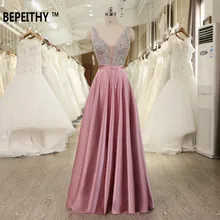Bepeithy длинное вечернее платье v-образным вырезом Бисер лиф сексуальные платья с открытой спиной 2017 Быстрая доставка