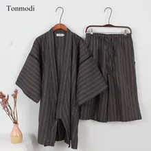 Новинка, Мужская пижама, кимоно, хлопок, короткий рукав, пижама, шорты, Мужская пижама для сна, набор, кимоно