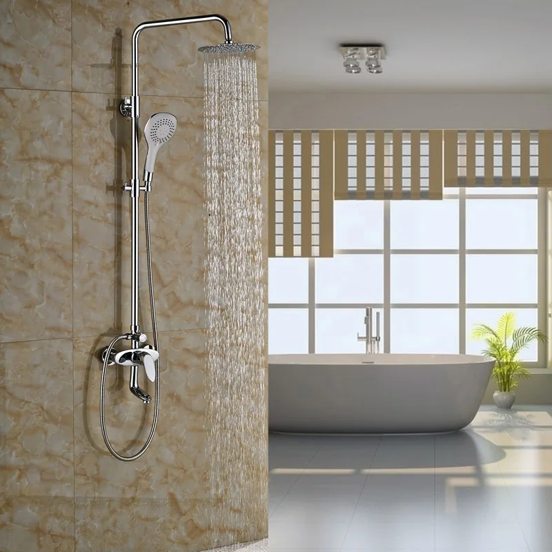 

Wall Mount Ultrathin 8" Showerhead Bathroom Shower Faucet Set Tub Shower Mixer Taps Chrome Finished