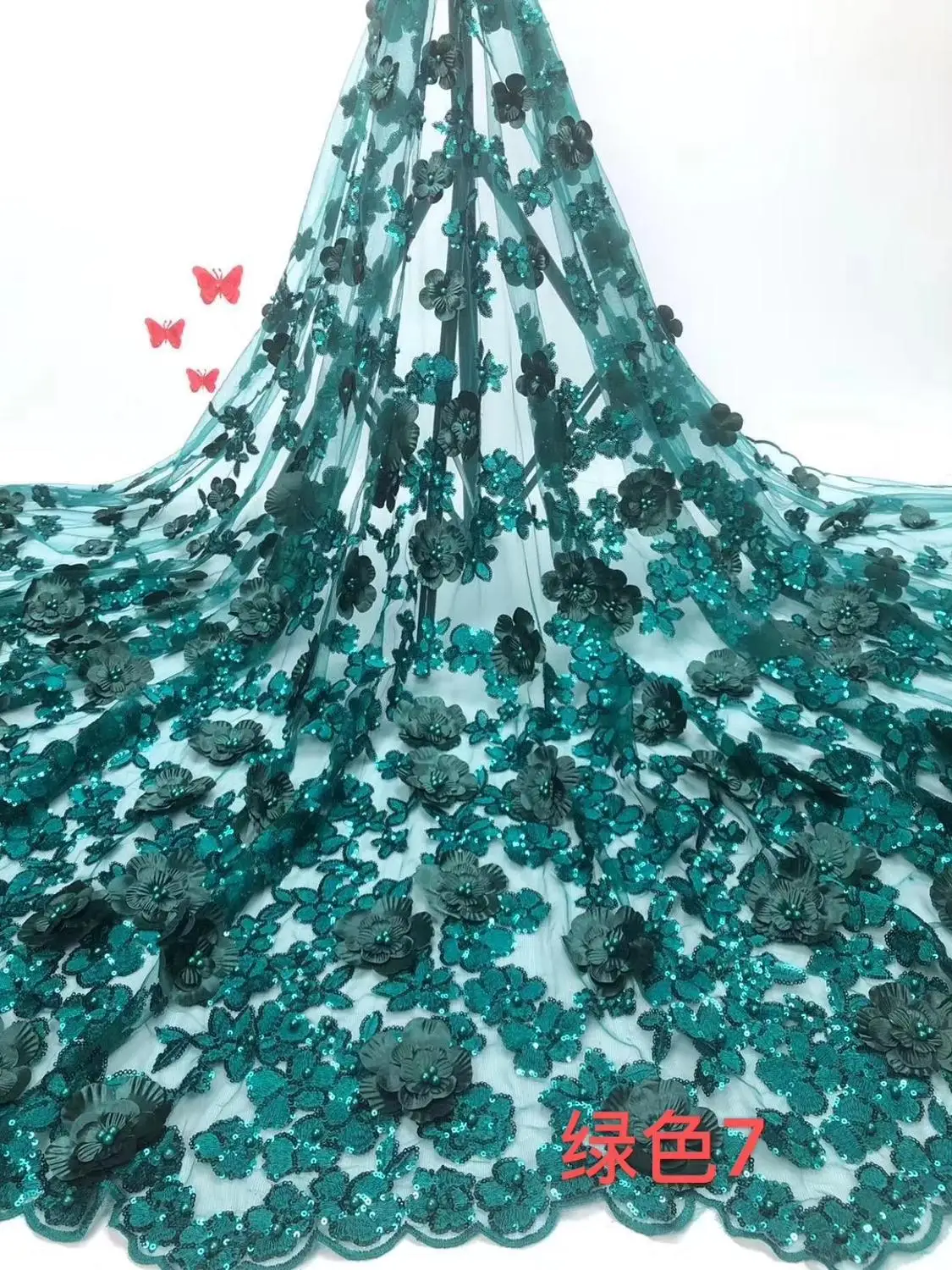 

High Quality French Lace Fabric 2019 Latest African net tulle Lace Fabric with 3D flowers Embroidery Lace Fabrics JIAJUN301