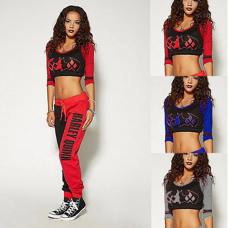 

Suicide Squad Harley Quinn Ladies Cosplay Costumes Tracksuit Sweatshirts T-shirt Top Joggers Trousers Sport Gym Pants Women Sets