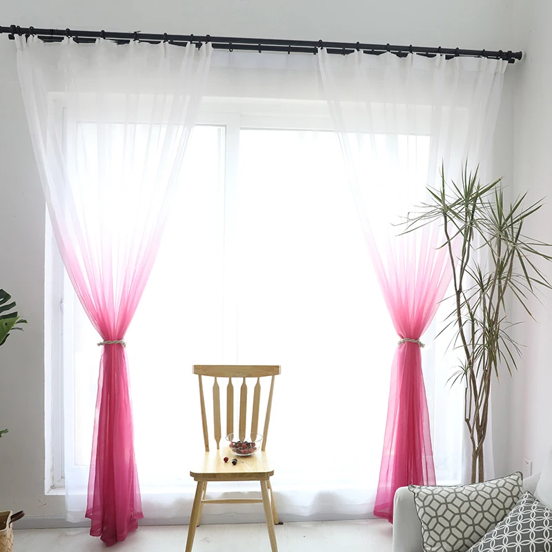 

Pink Purple Curtains for The Living Room Green Gradient Semi-blackout Cloth Drapes for The Bedroom Blue Tulle Cortinas