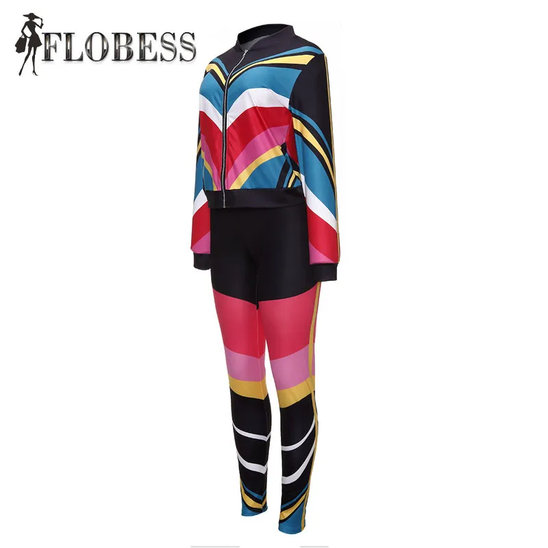 Two Piece Set Women's Tracksuits Autumn 2018 Jacket And Pants Zipper Casual Sweatsuit Long Sleeve Printing Spring Outfits Set