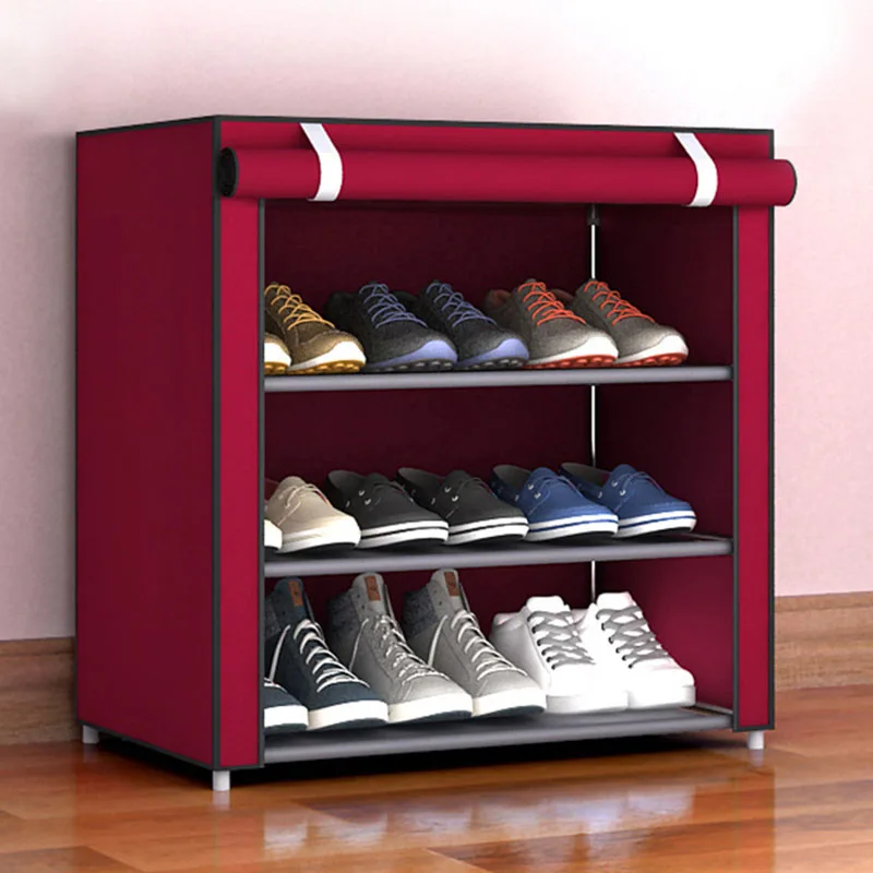 Шкаф для хранения обуви для защиты обуви от пыли, полка, органайзер, нетканый материал, большие, средние, маленькие стеллажи для обуви, полка для дома, спальни - Цвет: 4 layer red