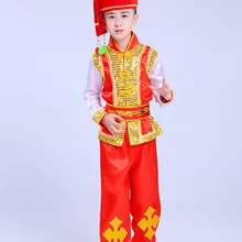 Детская Мяо одежда для представлений хмонг Костюмы Обувь для мальчиков Шелковый Стадия Выступления костюмы Дай танцевальные костюмы