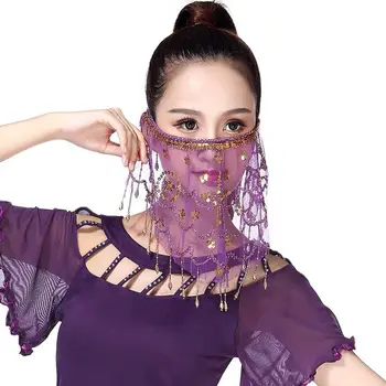

Hot sale Women's Belly Dance Tribal Mysterious Face Veil With Halloween Costume Accessory With Sequins Performance Stage Use