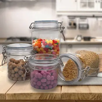 

Plastic Clip Top Storage Jar With Airtight Seal Lid Food Container Tableware Preserving Kitchen Flour Pasta Spice Organizer