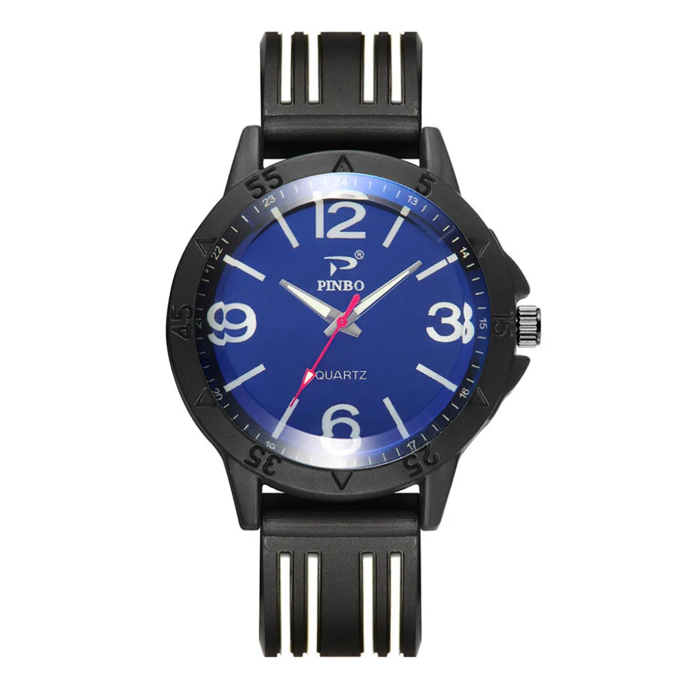 Mens Business Male Clock Soft Silicone Rubber Strap Sports Simulated Quartz Watch Fashion Classic Tungsten Steel Wristwatches