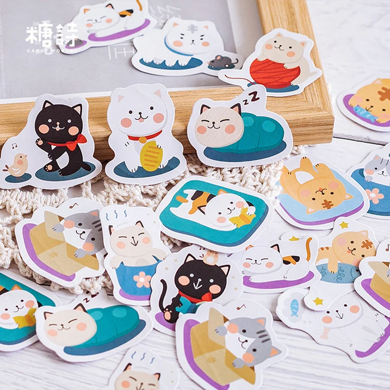 

45 Pcs/Box Cute cartoon Lovely Cat animal paper sticker package DIY diary decoration sticker album scrapbooking