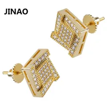 JINAO хип-хоп Новая мода Золотой цвет микро паве кубический циркон квадратный Bling трендовые серьги-гвоздики ювелирные изделия для мужчин и женщин