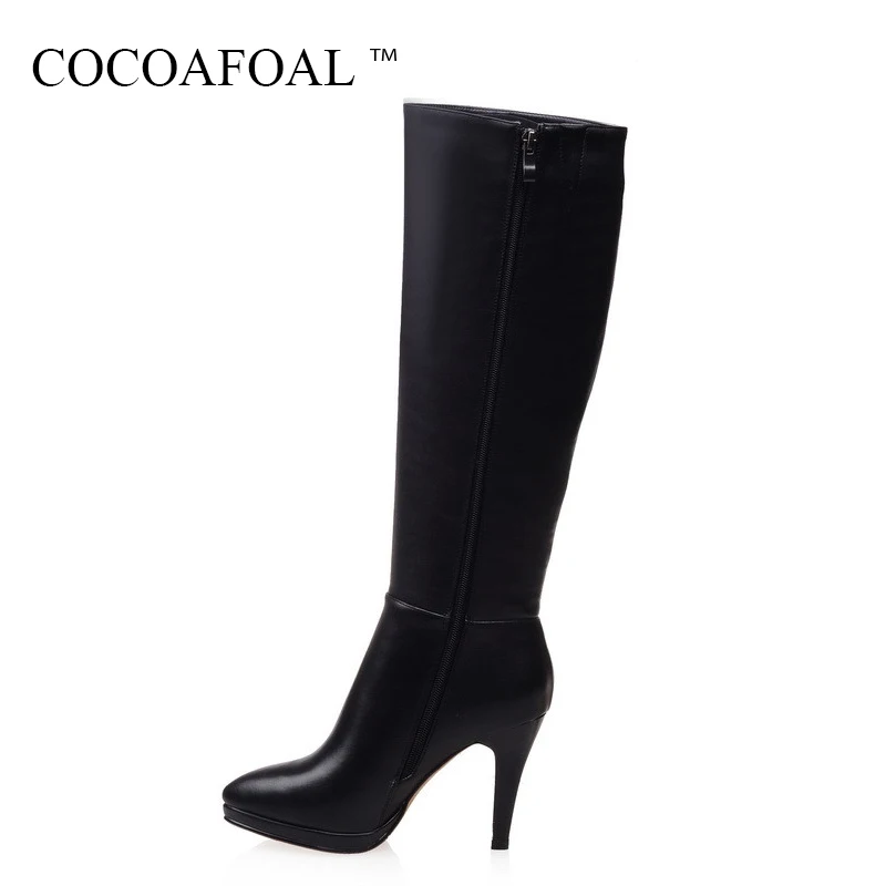 

COCOAFOAL Genuine Leather Zipper Knee High Boots Fashion Sexy Black Women High Heeled Shoes Winter Beige Chelsea Knee High Boots