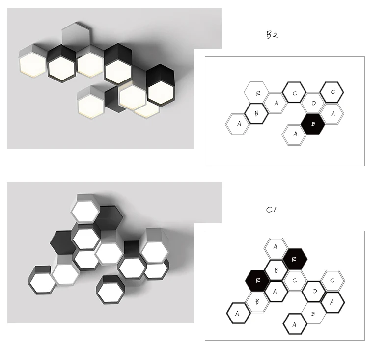 Современный минималистичный DIY комбинированный шестигранный дизайнерский потолочный светильник матовый Железный светодиодный светильник для гостиной акриловый декоративный светильник