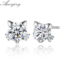 Anenjery 925 пробы серебряные ювелирные изделия австрийский кристалл кошка серьги гвоздики для женщин аксессуары brincos T-E57
