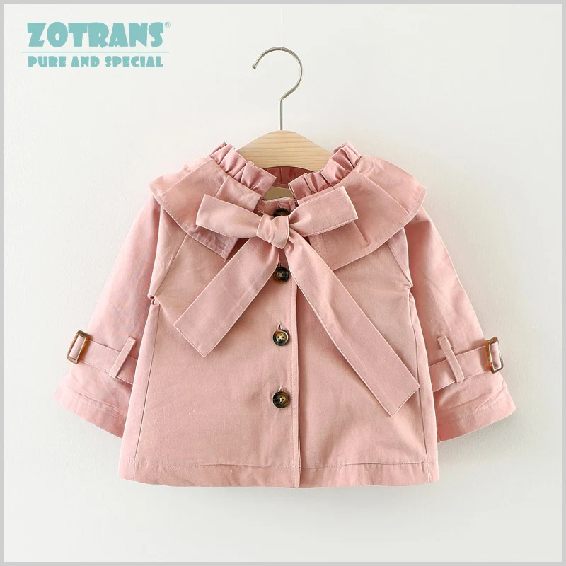 Пальто для новорожденных девочек крутые куртки Осенняя ветровка с рюшами и бантом для малышей, Весенняя верхняя одежда для детей Детское пальто на возраст от 0 до 36 месяцев