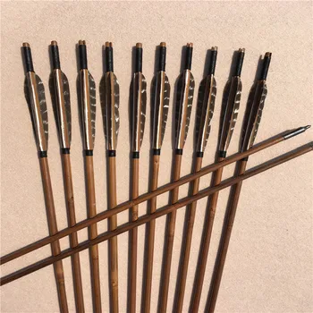 

12pcs Archery Hunting Bamboo Arrows Turkey Feather for Longbow Recurve Bow Shooting Sports