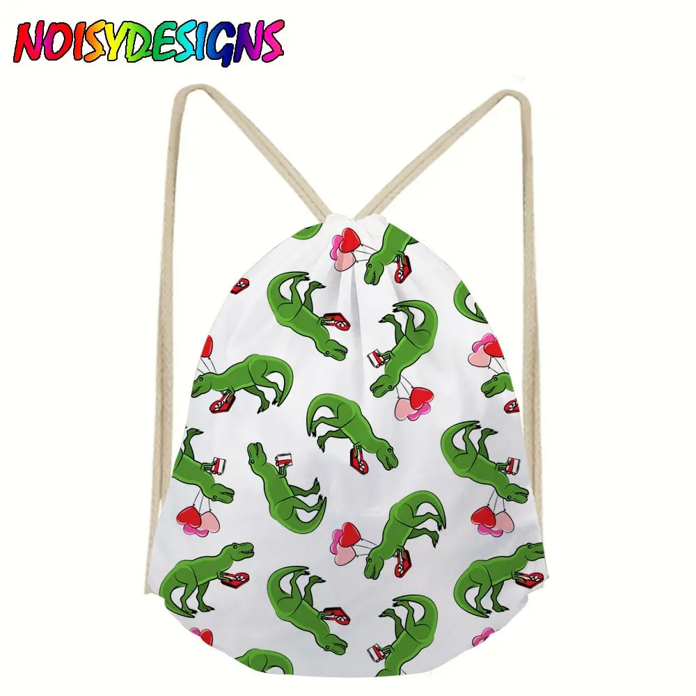 School Drawstring Bags Travel Sports Shoe Dance Bag Unisex Travel Storage Backpack Tyrannosaurus Dinosaurs Bag Pocket