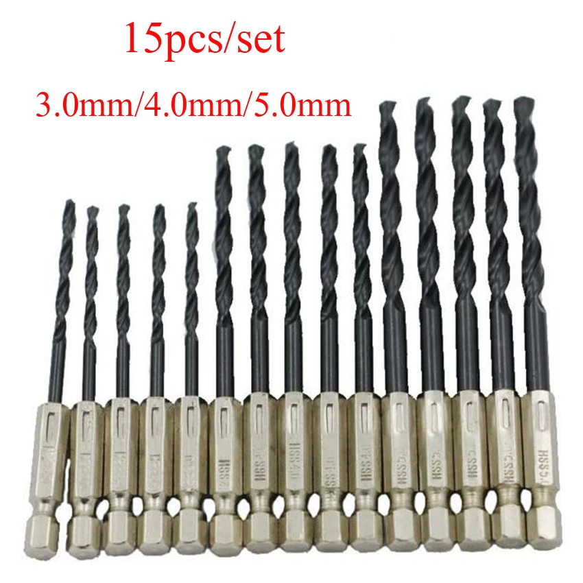 

15pcs/set 3/4/5MM 1/4"Hexagonal handle High Speed Steel Nitriding Twist Drill bit for metal,wood,plastic drilling tool