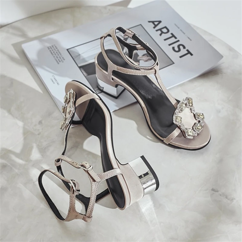 Ouqinvshen Crystal Summer Sandals Black Blue Fashion Square Heel Silk Buckle Strap High Heels Peep Toe High Heels Sandals Women Ouqinvshen Crystal Summer Sandals Black Blue Fashion Square Heel Silk Buckle Strap High Heels Peep Toe High Heels Sandals Women