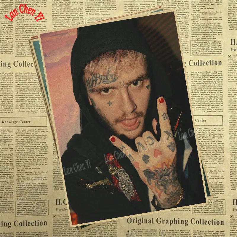 Рэпер Lil Peep крафт-бумага плакат офисный подарок столовая домашний Декор стикер дизайн - Цвет: Кофе