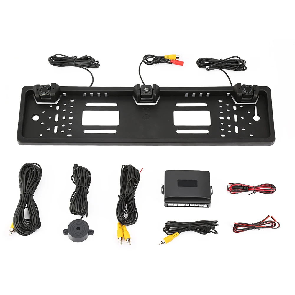 Auto Rearview System European License Plate Video Parking Sensor Reversing Radar with HD Rear View Backup Camera No Drill Holes