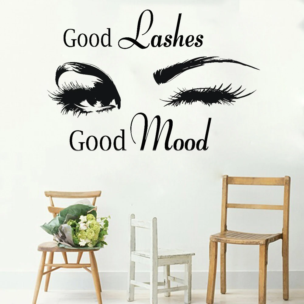 

Eyelashes Art Girl Room Decals Decor Modern Beauty Shop Decor Good Lashes Quote Wall Stickers