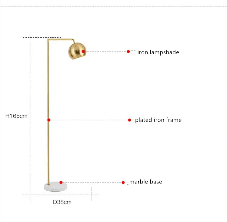 Современная нордическая позолоченная напольная железная лампа для фойе кровати комнаты Кабинет Декор металлическое освещение светильник для чтения 165 см 2444
