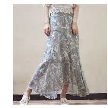 Chiffon Skirt 2019 Spring and Summer New Floral Skirt Skirt High Waist Was Thin Irregular Ruffle A Word Fishtail ruffle trim asymmetric floral skirt
