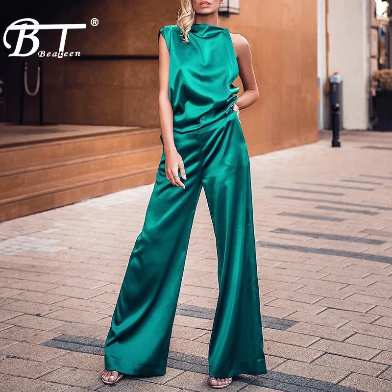 Женский Атласный Костюм Beateen Асимметричный топ без рукавов с вырезом лодочкой