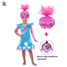 Girls Dress Trolls Poppy Cosplay Costumes Dress For Girls Bobo Choses Dresses Halloween Clothes Kids Dress Girl Wig Fancy Dress girls dresses trolls poppy cosplay costume dress for girl poppy dress streetwear halloween clothes kids fancy dresses trolls wig