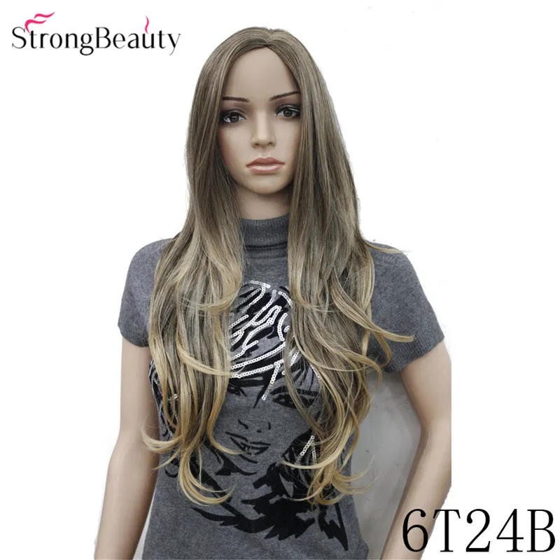 Сильный красота женский длинный тёмный волнистый коричневый и блонд смешанный парик около 24 дюймов Синтетические парики монолитный волос