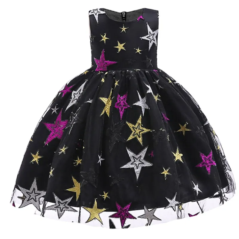 Милое Платье с вышивкой в виде звездных звезд для девочек детское платье принцессы с блестками летнее свадебное платье для девочек
