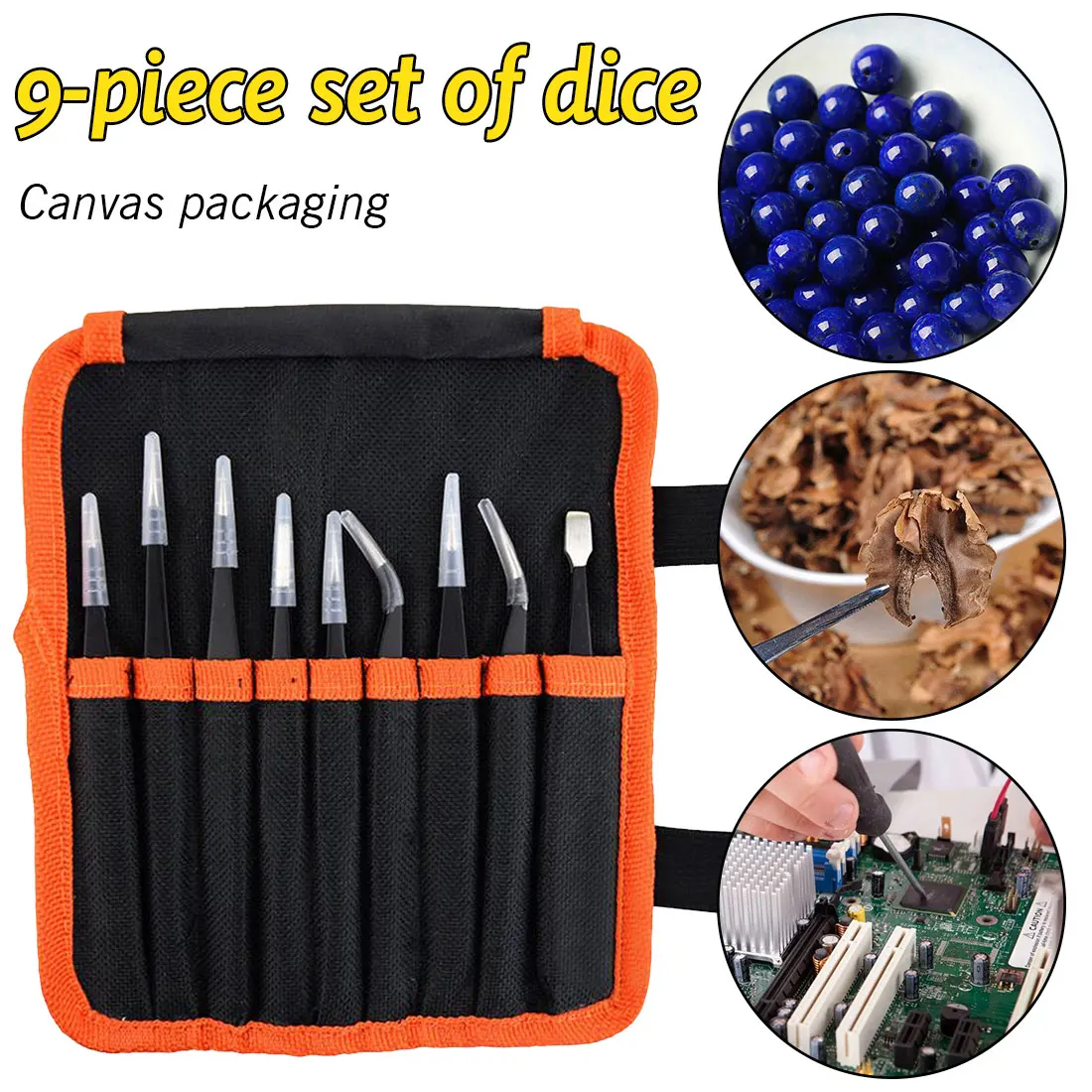 

Stainless Steel ESD Tweezers Set Anti-static Precision Tweezers for Electronic Mobile Phone Repair Tools Kit 9pcs/set