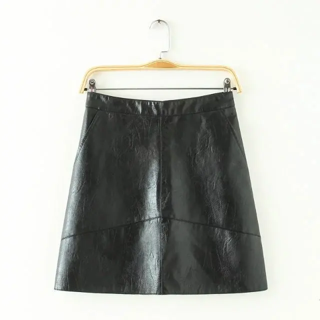 Above Knee Mini PU Women Skirts new A word Faux leather skirt Jupe Femme Faldas Mujer