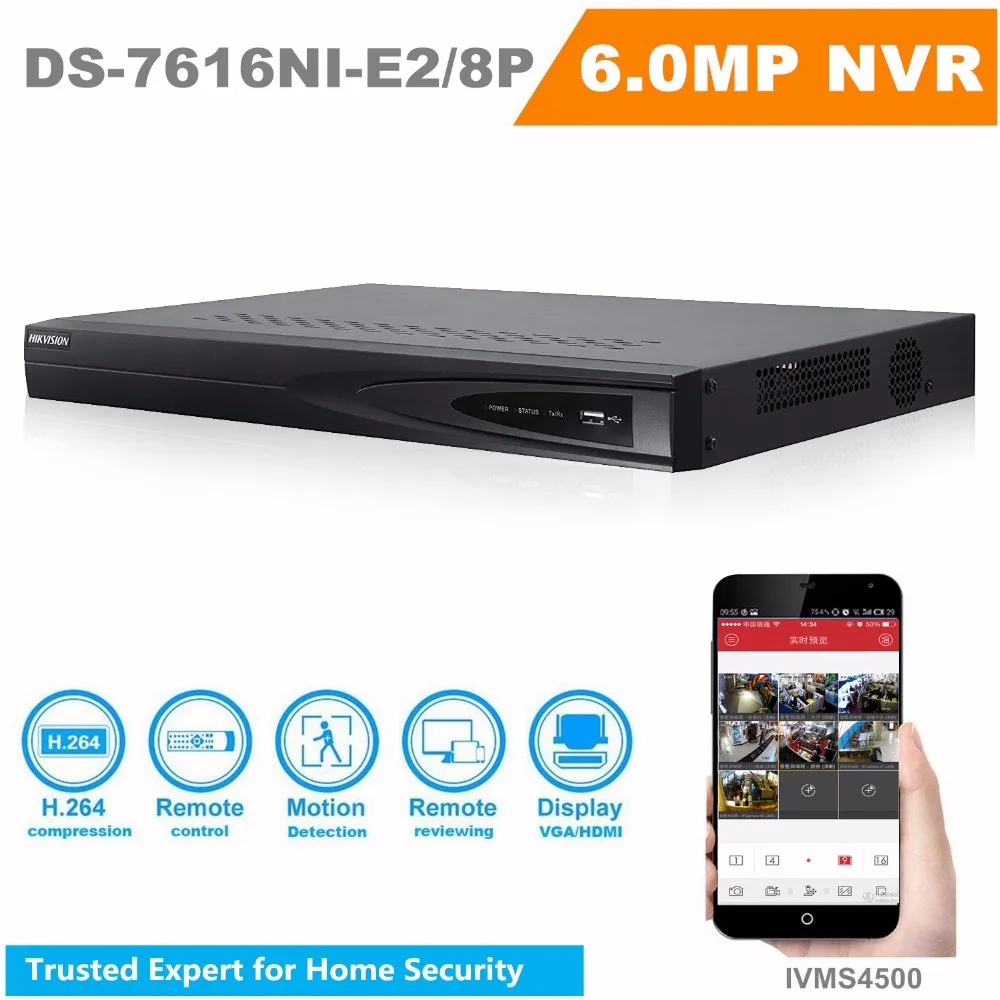 

Hikvision 16ch NVR DS-7616NI-E2/8P 16CH 8POE And 2SATA Network Interfaces Case NVR HD 1080P NVR CCTV System HDMI And VGA