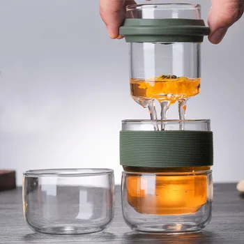 

High Quality Portable 420 ml Teapot with Small Glass Filter Heat-resistant Glass Mug Cup Outdoor Sports Camping Fishing Tools