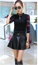 Basic shirt font b women s b font 2015 autumn and winter long sleeve plaid patchwork