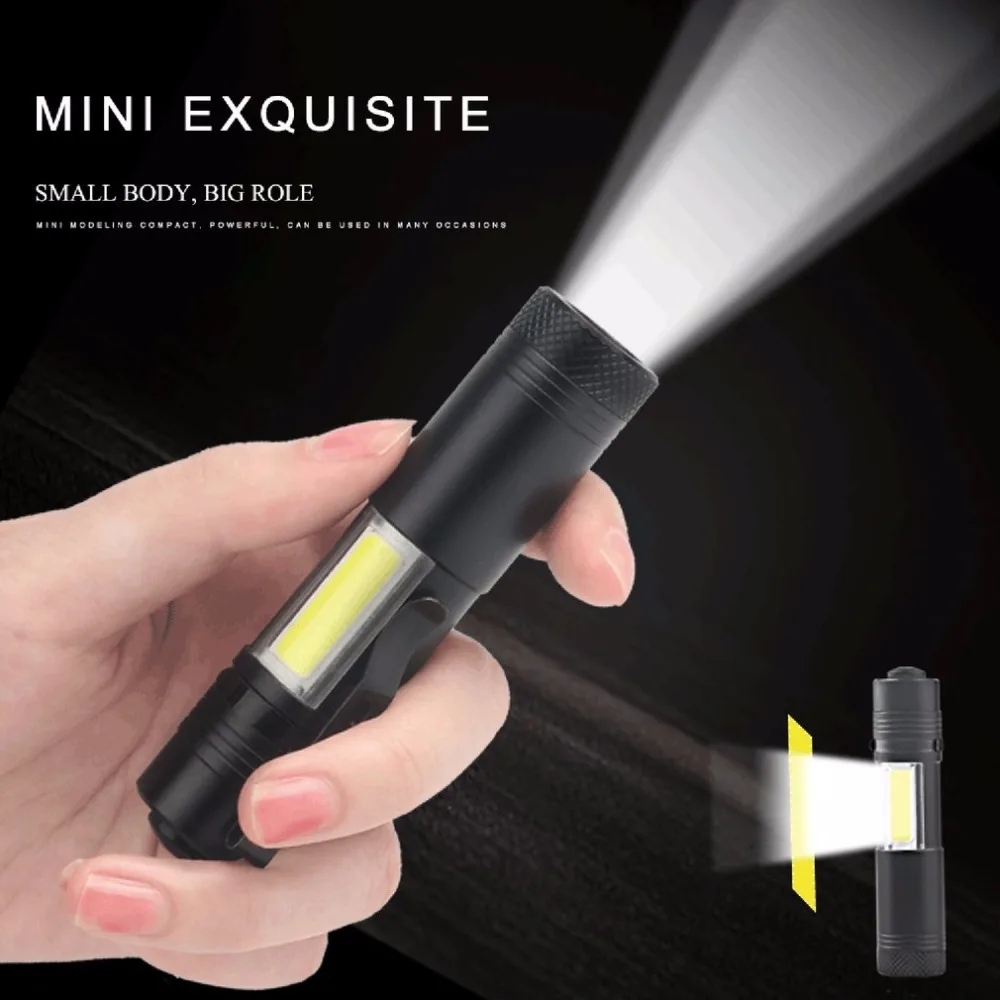 

Portable Mini Flashlight LED Outdoor COB Light Black Retractable Zoomable Electric Torch Rechargeable 100-200m Long-range