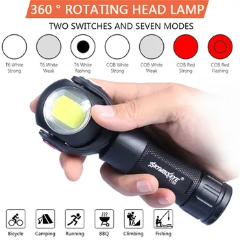 

360 Rotating LED Flashlight Rechargeable 18650 Practical T6 Flashlight USB Charge Tail With Magnet Linterna Led Zaklamp 40JUN24