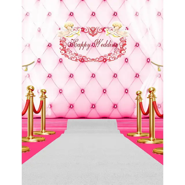 Pink Tufted Cloth Happy Wedding Stage Photo Studio Background