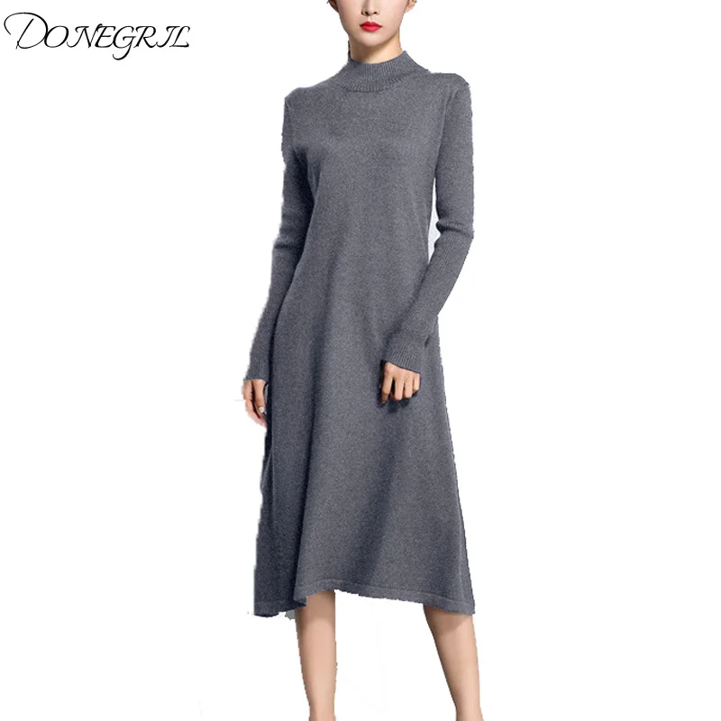 

Fashion Autumn Women High Elastic Thread Knitted Dress Long Sleeve Bodycon Stretch Woman Solid Casual Party Lady Long Dresses