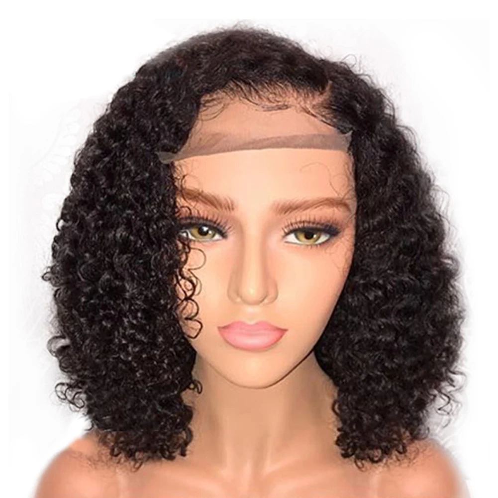 

Portable Space Saving Shopping Women Hair Wig Soft Short Curly Front Lace Gift Casual Lightweight Fiber No Shedding Black