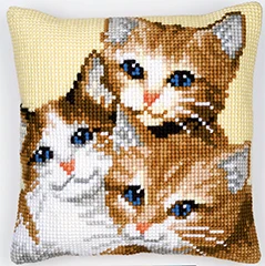 

Three Cat DIY Needlework Kit Unfinished Acrylic Yarn Embroidery Pillow Tapestry Canvas Cushion Front Cross Stitch Pillowcase