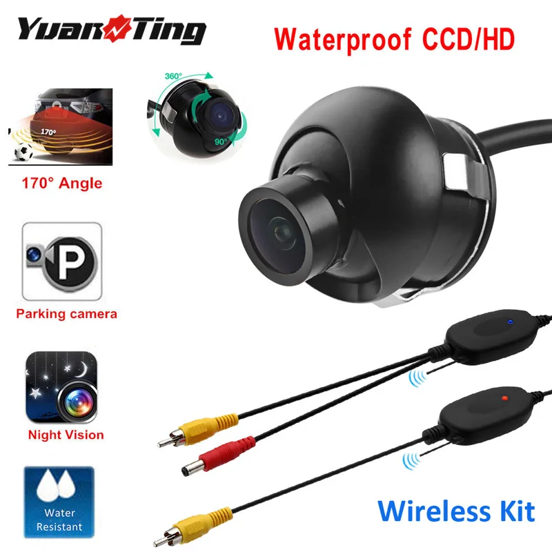 

YuanTing Wireless Car Rear View Camera Auto CCD Parking Reverse 360 Degree Rotatable Waterproof 20MM Hole Saw Cam for Monitor