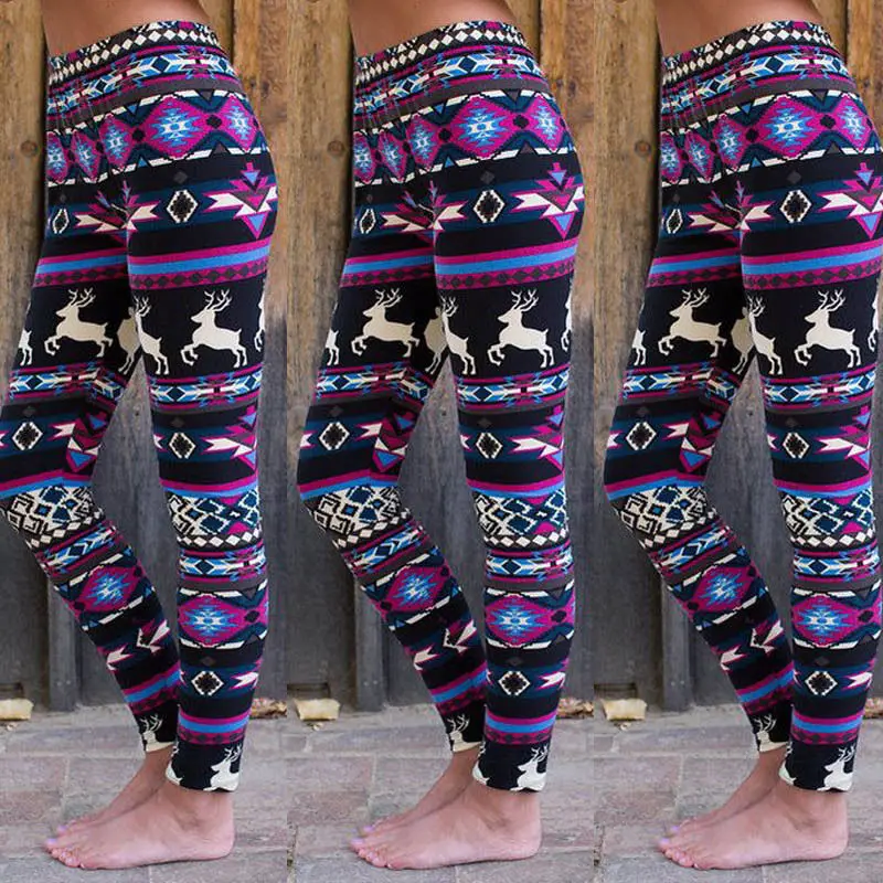 Теплая женская зимняя новогодняя Снежинка трикотажные Леггинсы хлопковые чулки брюки - Цвет: Черный