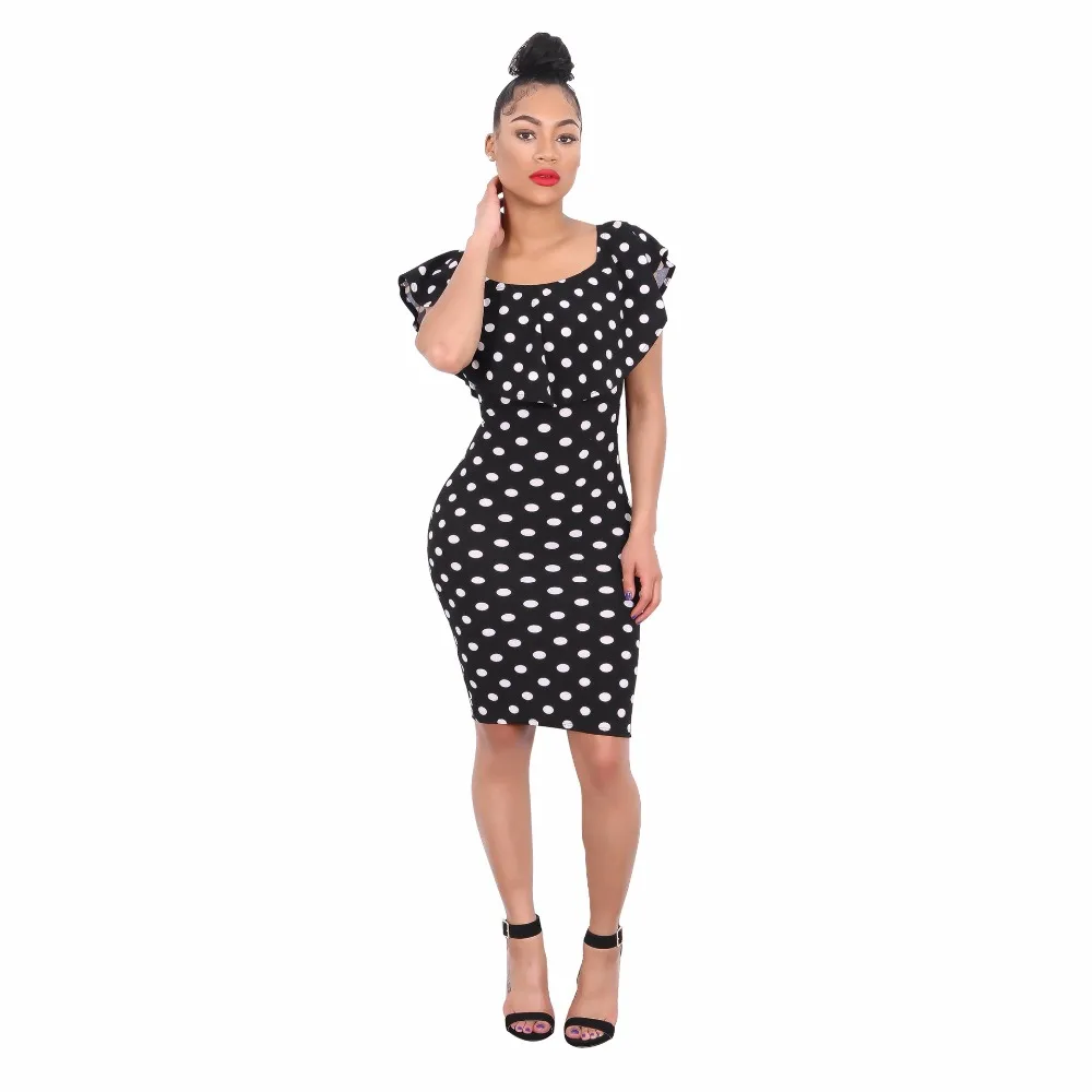 New Summer 2019 Elegance Casual Women Dresses Printed Dot Slash Neck